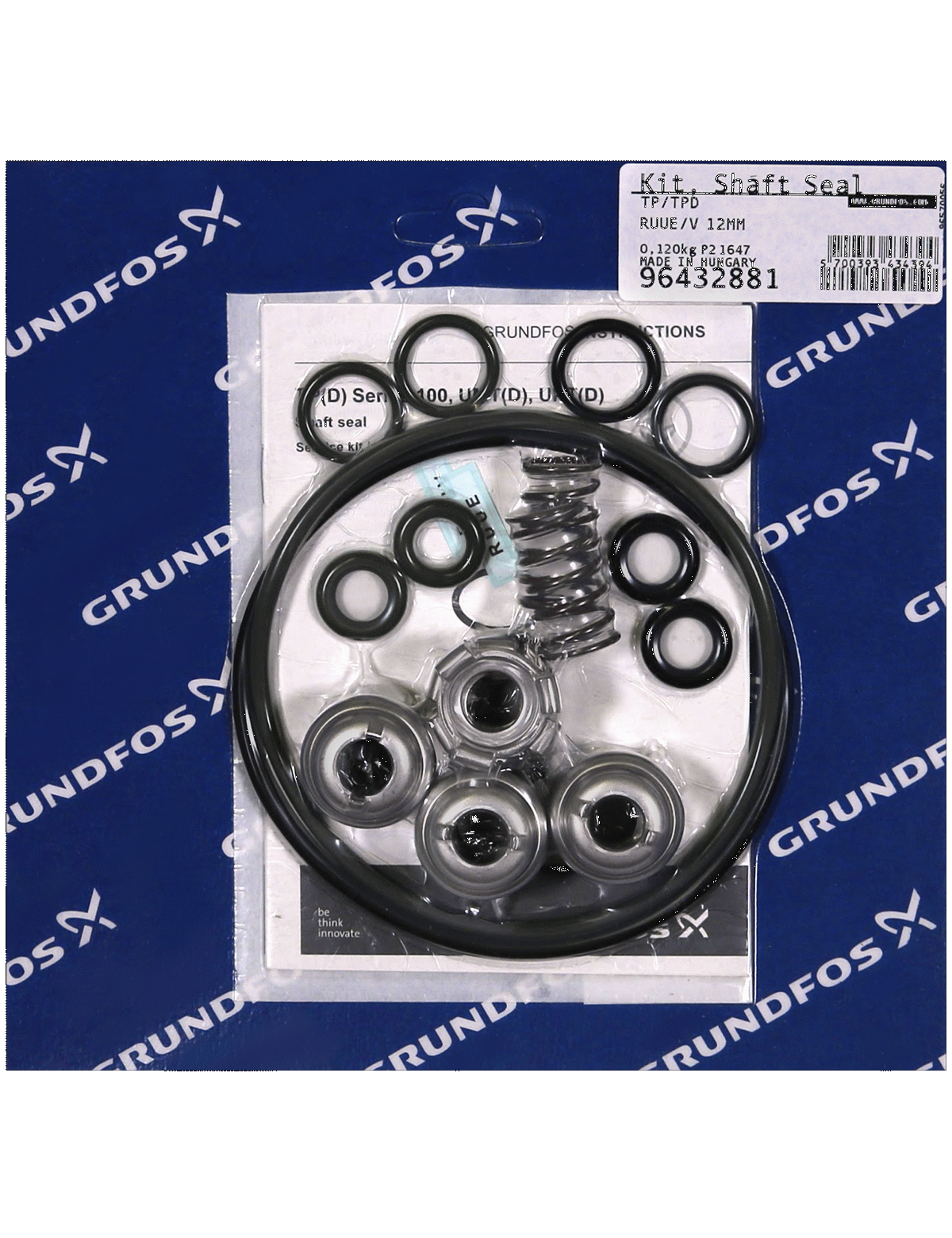 Фото Комплект торцевого уплотнения вала Grundfos Kit, TP/TPD RUUE/V 12mm, артикул 96432881