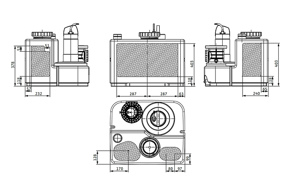Габаритный чертеж DrainLift SANI-M